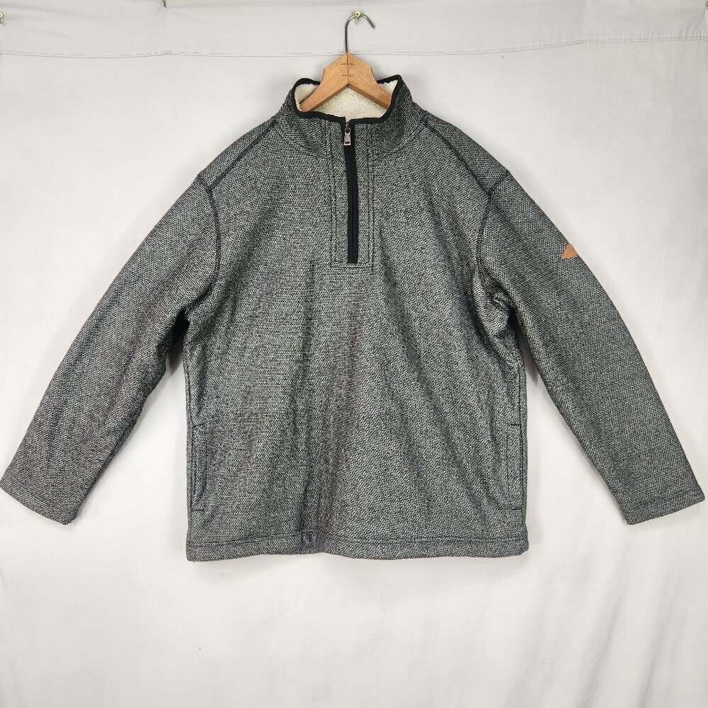 Orvis 1/4 Zip Sherpa Lined Pullover Sweater Jacket Men's XL Gray Black Pockets